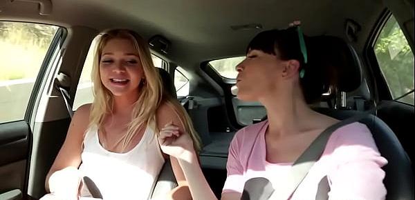  Blonde lesbian ass licks milf in the car